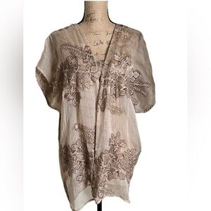 Calstyle Tan/Brown Sheer Coverup Embroidered Sz 2XL XC